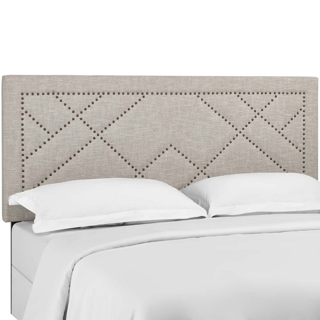 Reese Nailhead King and California King Upholstered Linen Fabric Headboard in Beige