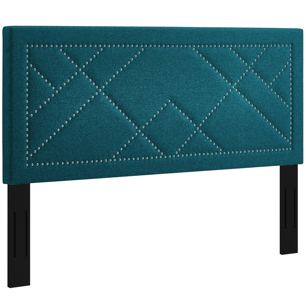 Reese Nailhead King and California King Upholstered Linen Fabric Headboard in Teal