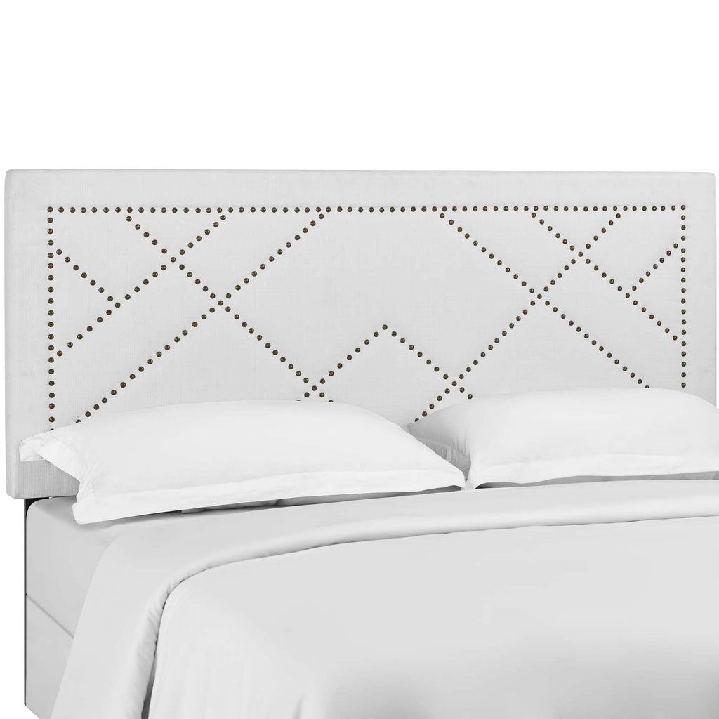 Reese Nailhead King and California King Upholstered Linen Fabric Headboard in White