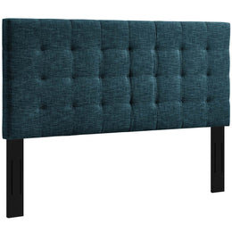 Paisley Tufted Twin Upholstered Linen Fabric Headboard in Azure