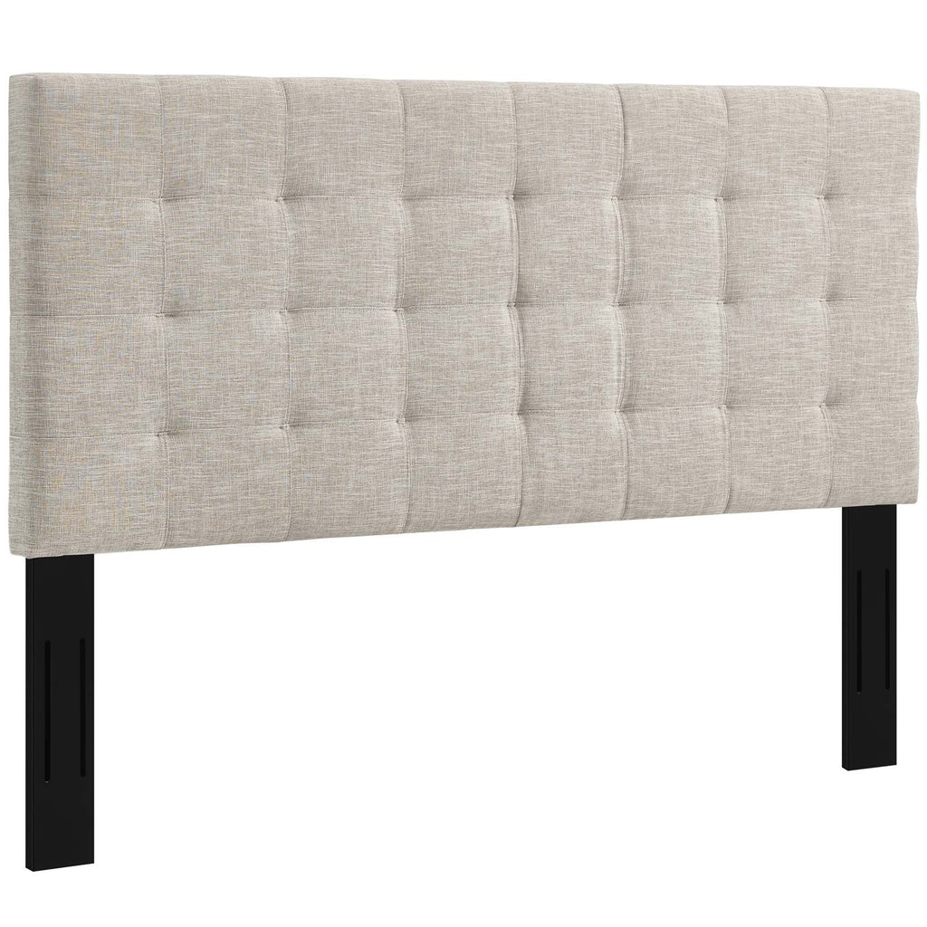 Paisley Tufted Twin Upholstered Linen Fabric Headboard in Beige