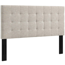 Paisley Tufted Twin Upholstered Linen Fabric Headboard in Beige