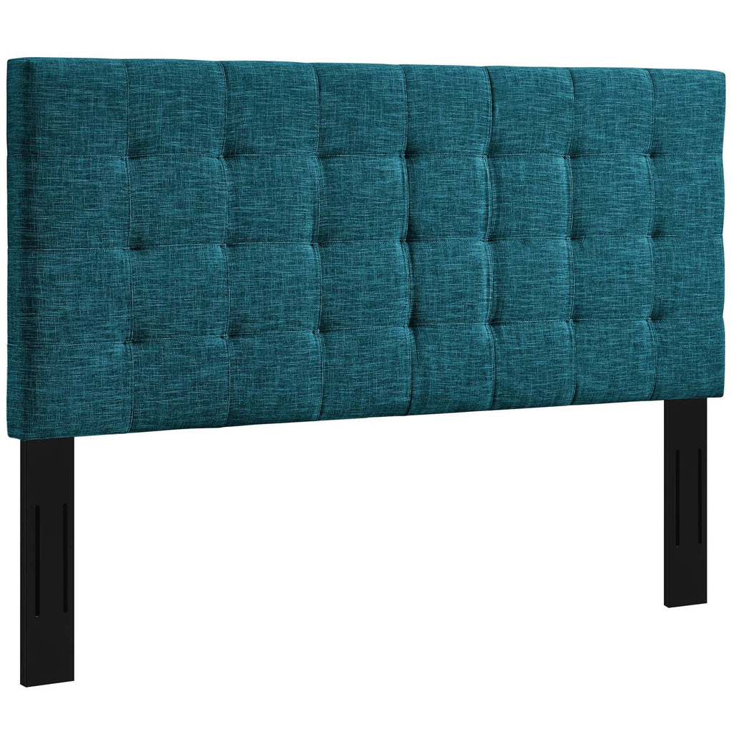 Paisley Tufted Twin Upholstered Linen Fabric Headboard in Teal