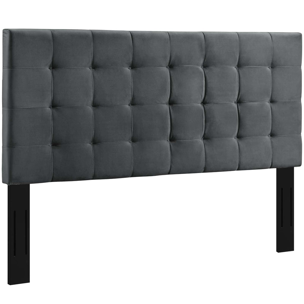 Paisley Tufted Twin Upholstered Performance Velvet Headboard in Gray