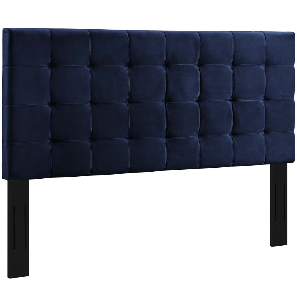 Paisley Tufted Twin Upholstered Performance Velvet Headboard in Midnight Blue