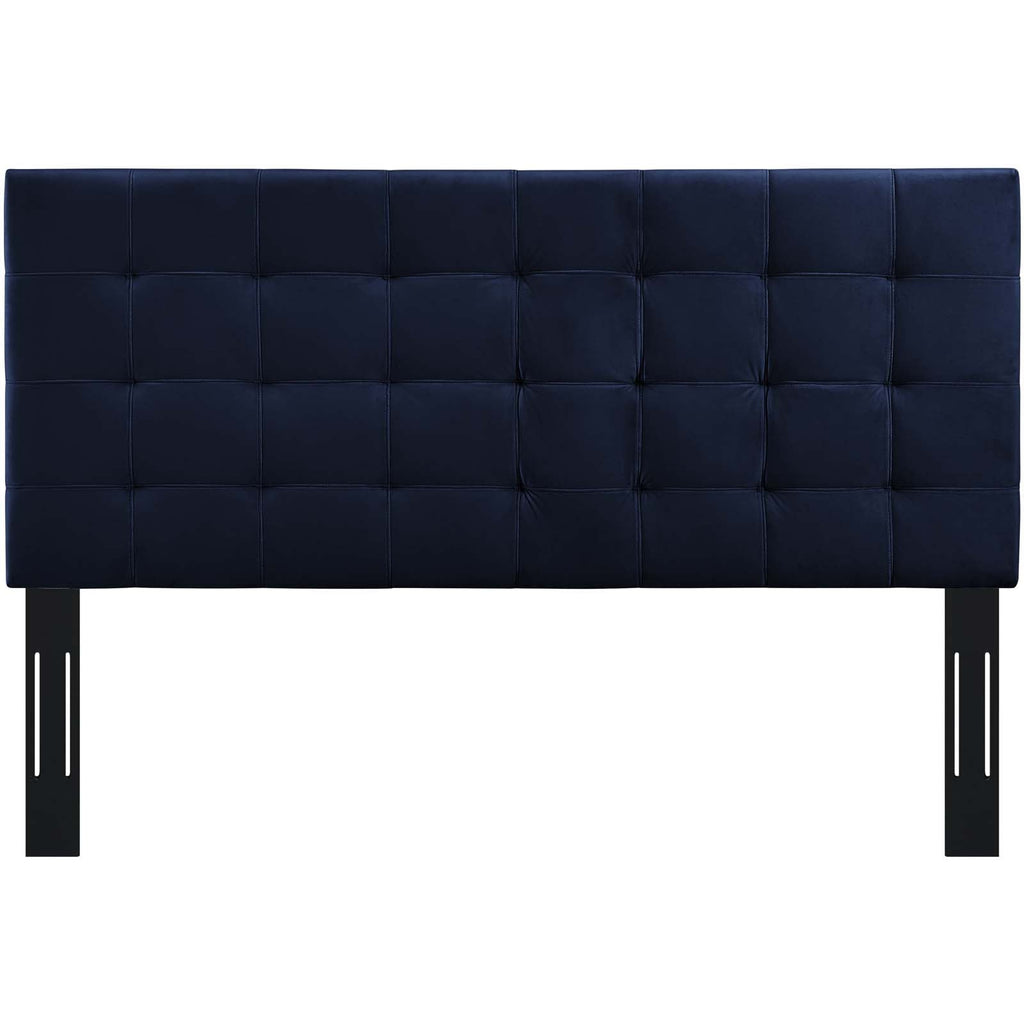 Paisley Tufted Twin Upholstered Performance Velvet Headboard in Midnight Blue