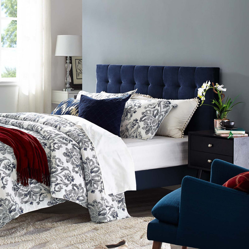 Paisley Tufted Twin Upholstered Performance Velvet Headboard in Midnight Blue