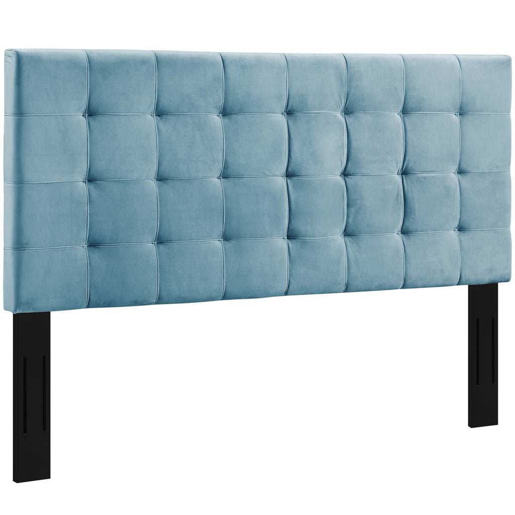 Paisley Tufted Twin Upholstered Performance Velvet Headboard in Sea Blue