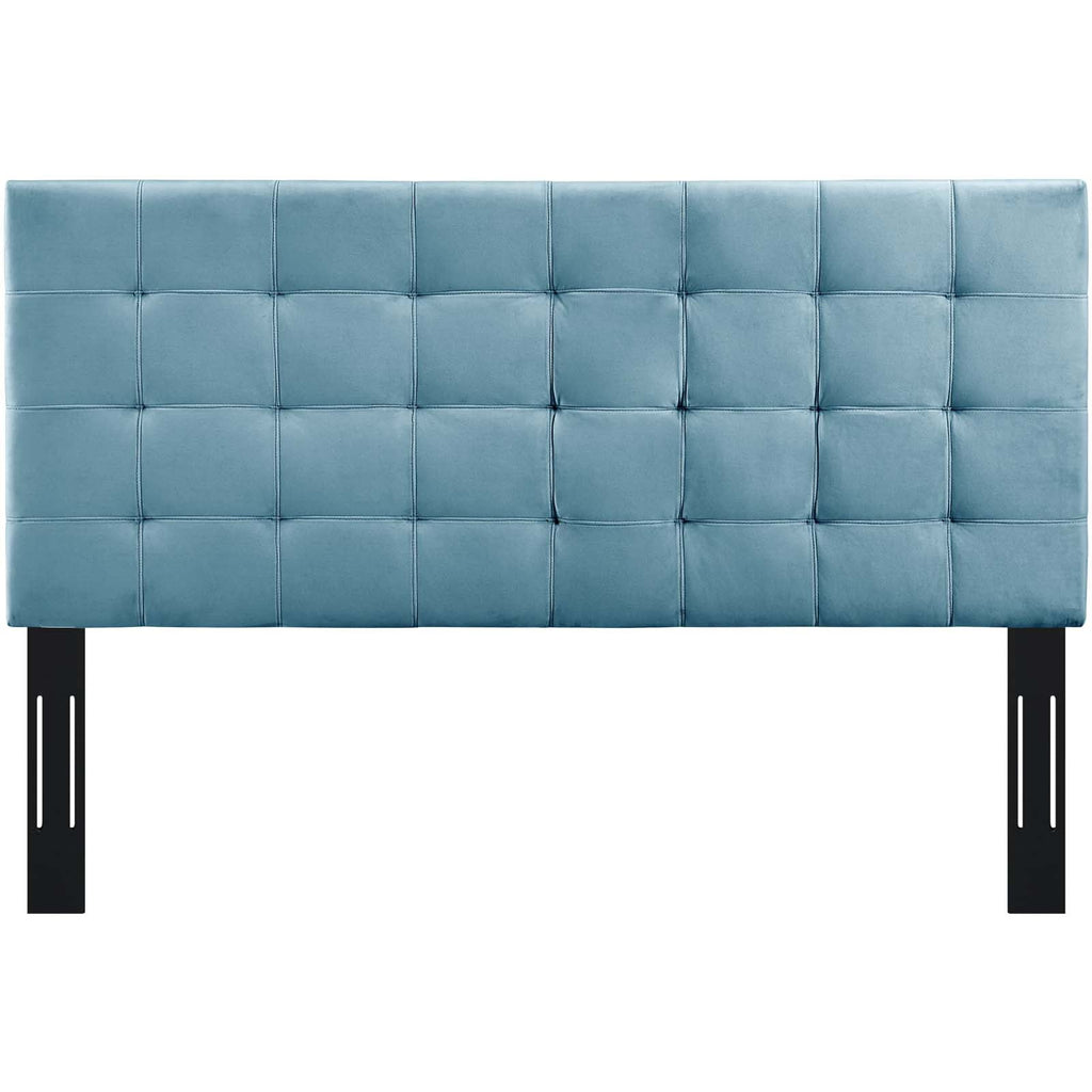 Paisley Tufted Twin Upholstered Performance Velvet Headboard in Sea Blue