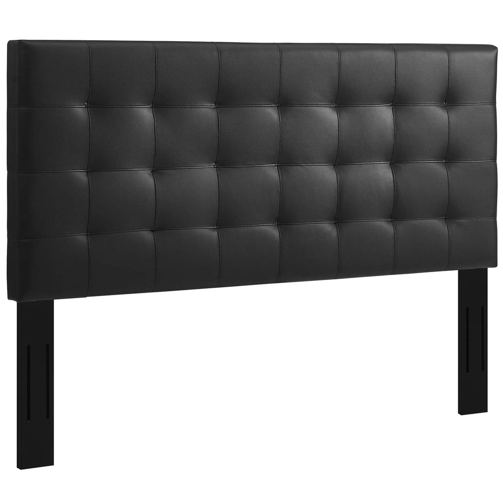 Paisley Tufted Twin Upholstered Faux Leather Headboard in Black