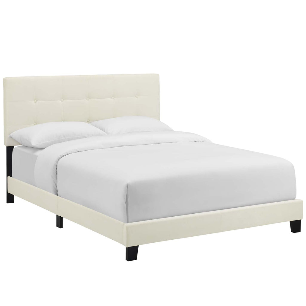 Amira Twin Performance Velvet Bed in Ivory