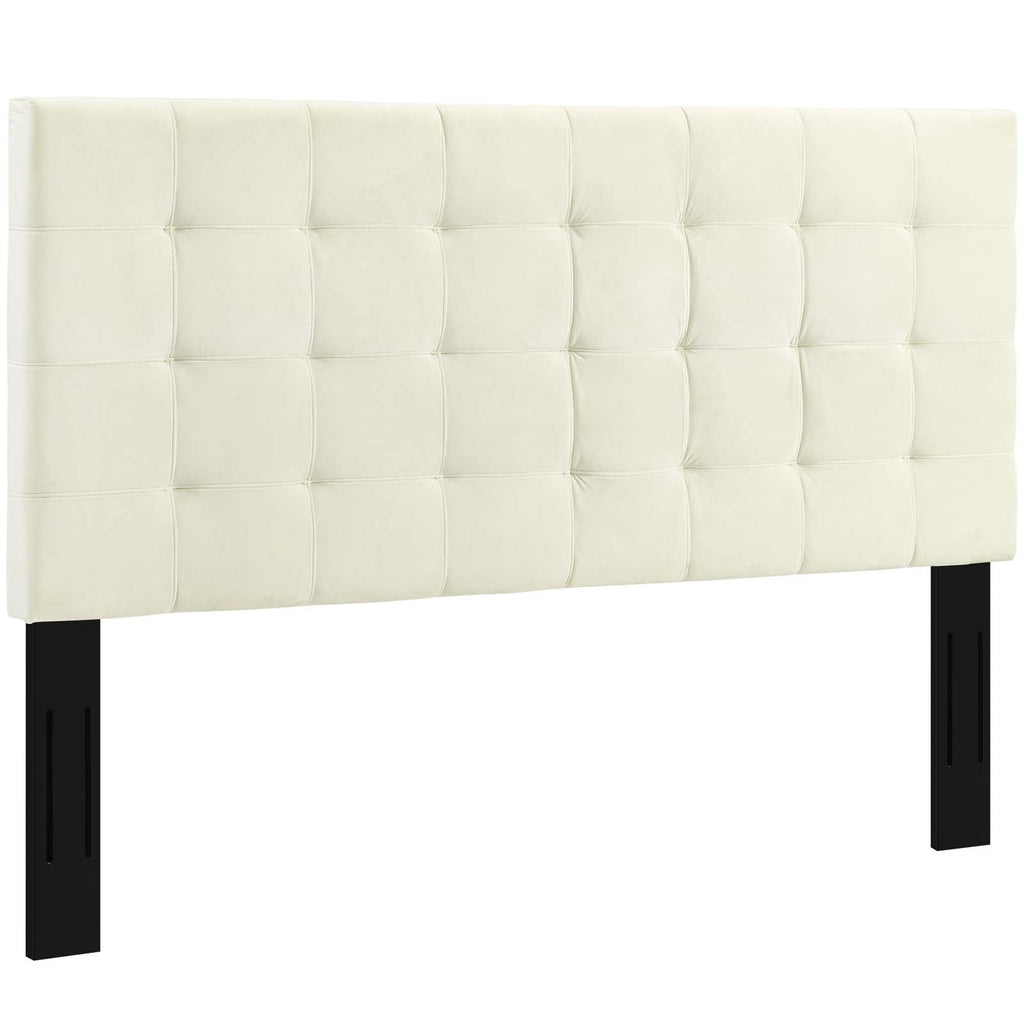 Paisley Tufted King and California King Upholstered Performance Velvet Headboard in Ivory