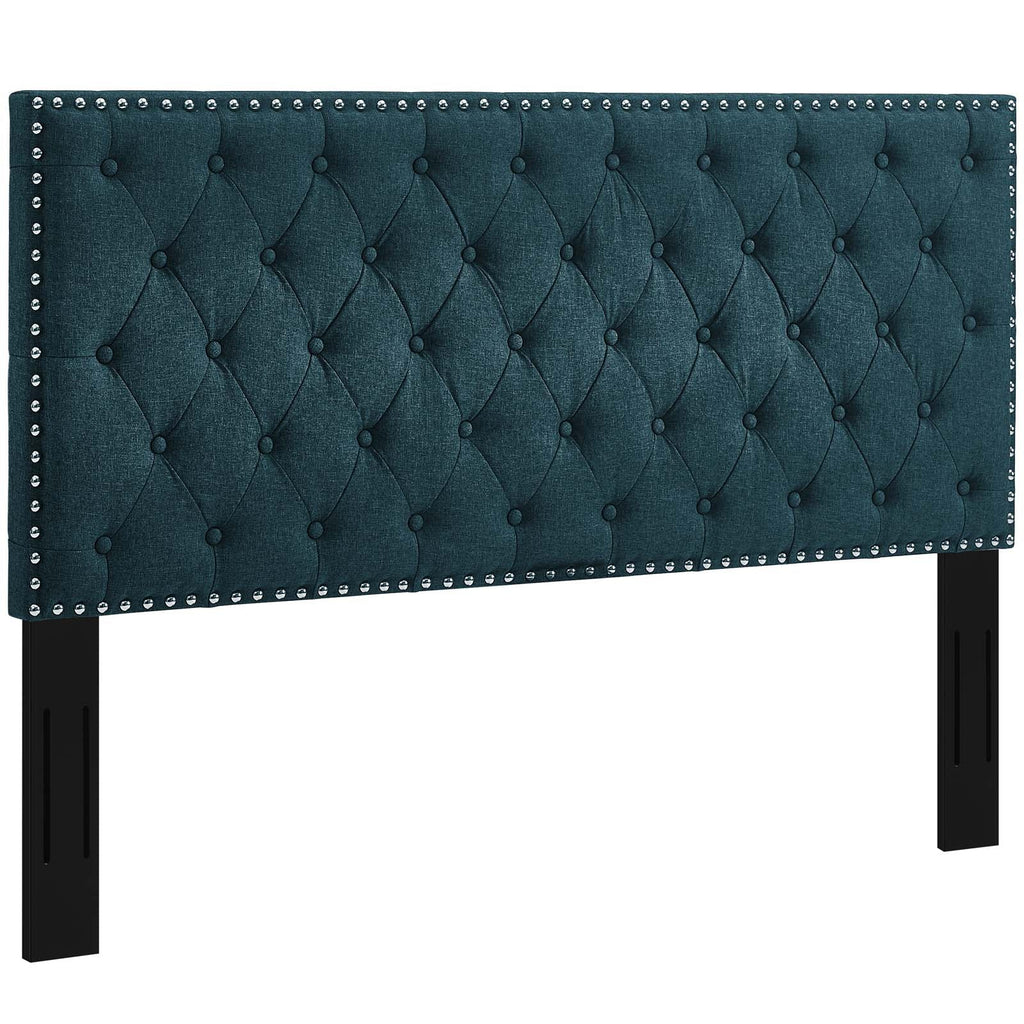 Helena Tufted Twin Upholstered Linen Fabric Headboard in Azure