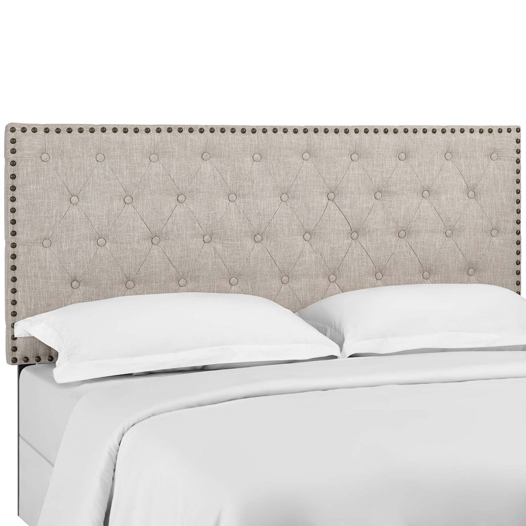 Helena Tufted Twin Upholstered Linen Fabric Headboard in Beige