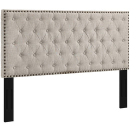 Helena Tufted Twin Upholstered Linen Fabric Headboard in Beige