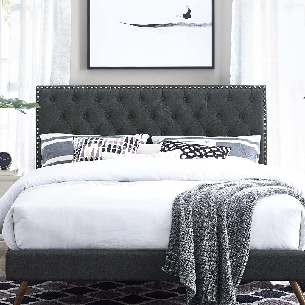 Helena Tufted Twin Upholstered Linen Fabric Headboard in Gray