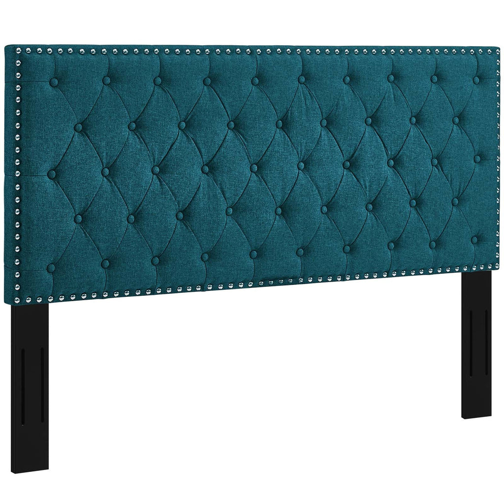 Helena Tufted Twin Upholstered Linen Fabric Headboard in Teal