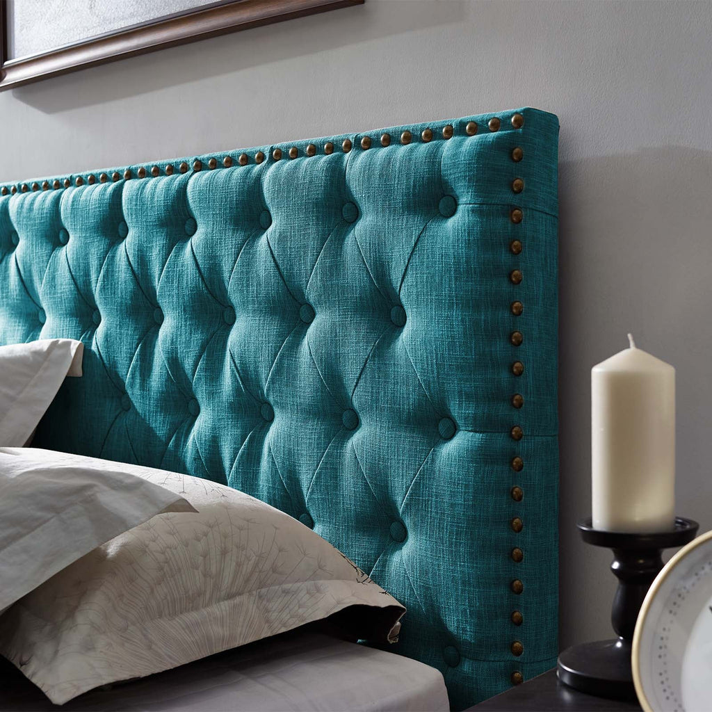 Helena Tufted Twin Upholstered Linen Fabric Headboard in Teal