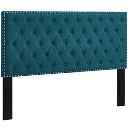 Helena Tufted Full / Queen Upholstered Linen Fabric Headboard in Teal