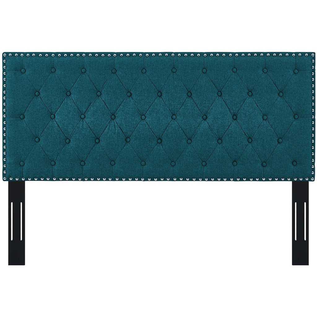 Helena Tufted Full / Queen Upholstered Linen Fabric Headboard in Teal