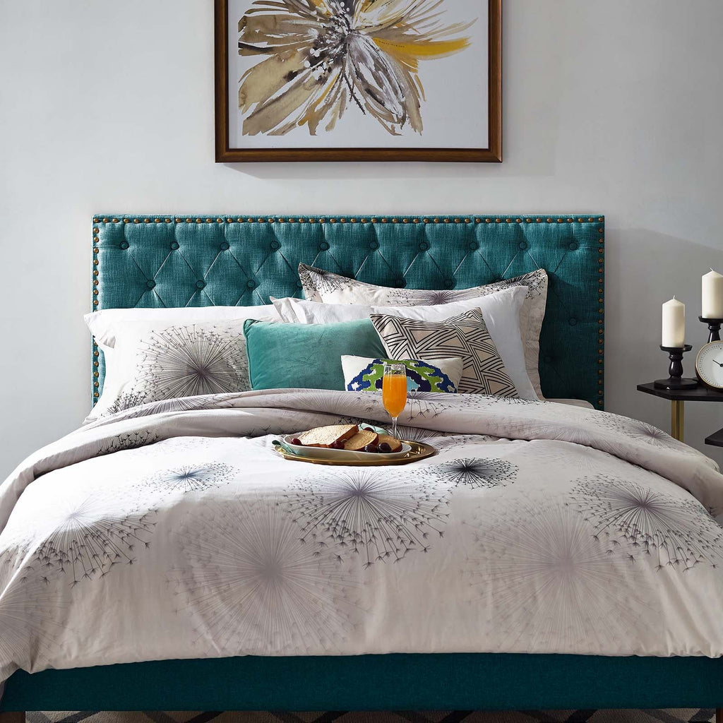 Helena Tufted Full / Queen Upholstered Linen Fabric Headboard in Teal