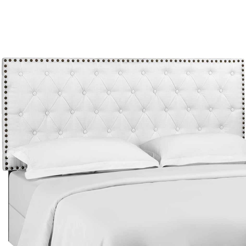 Helena Tufted Full / Queen Upholstered Linen Fabric Headboard in White