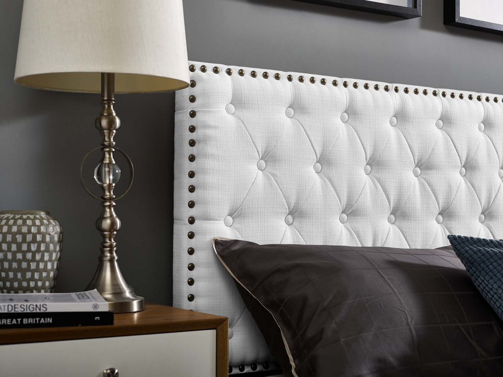 Helena Tufted Full / Queen Upholstered Linen Fabric Headboard in White