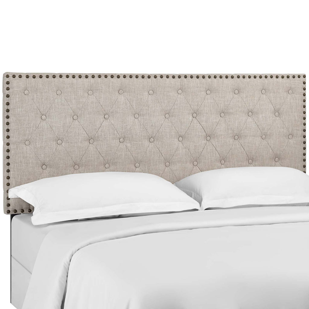 Helena Tufted King and California King Upholstered Linen Fabric Headboard in Beige