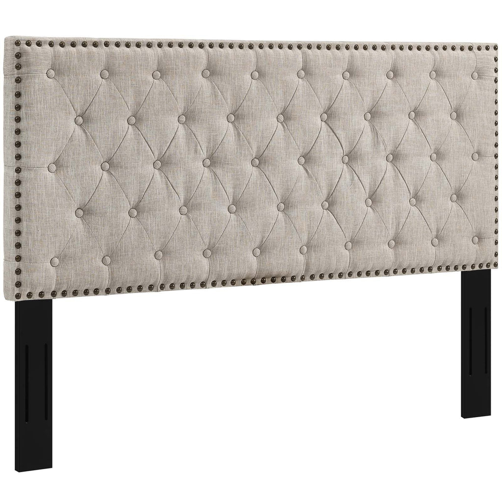 Helena Tufted King and California King Upholstered Linen Fabric Headboard in Beige