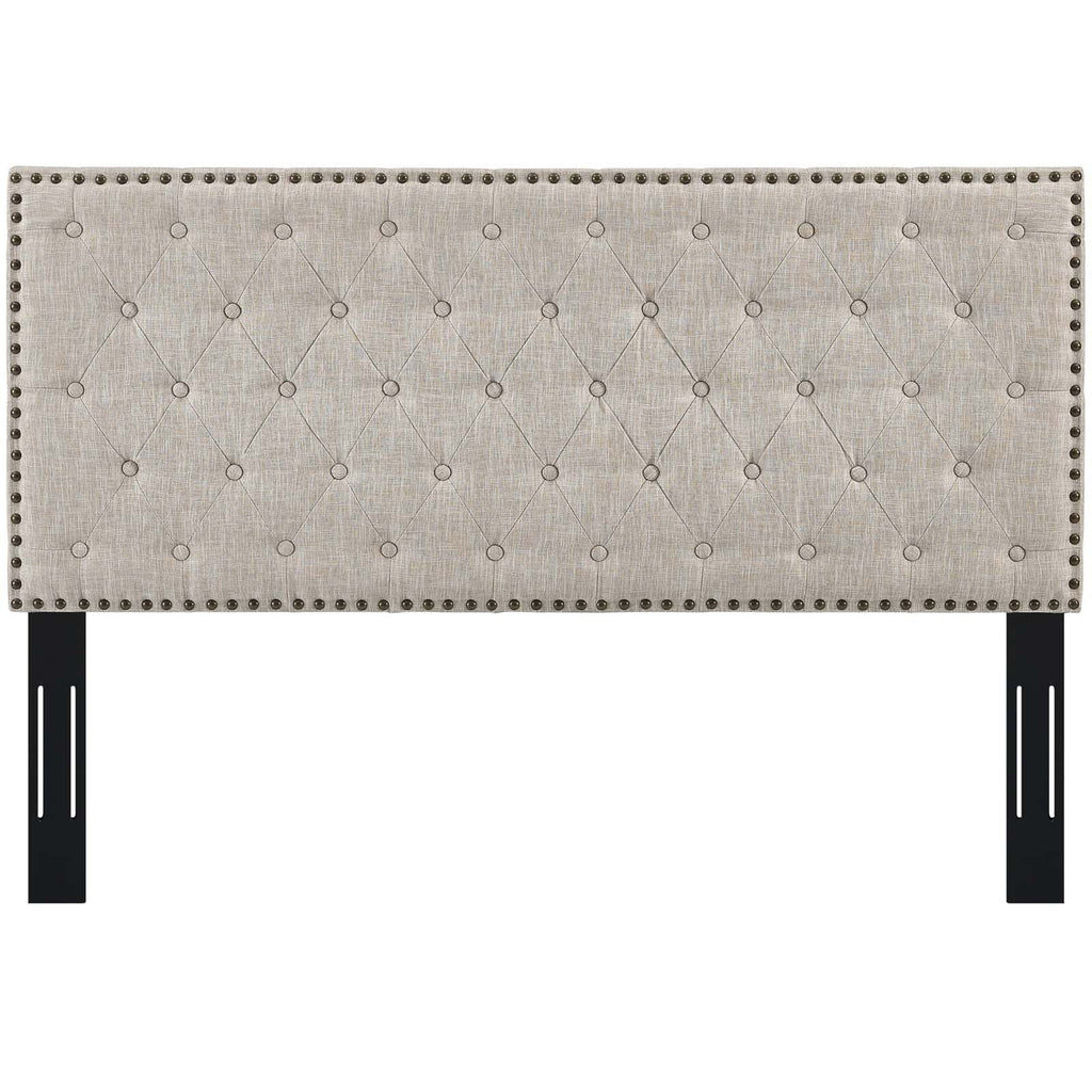Helena Tufted King and California King Upholstered Linen Fabric Headboard in Beige