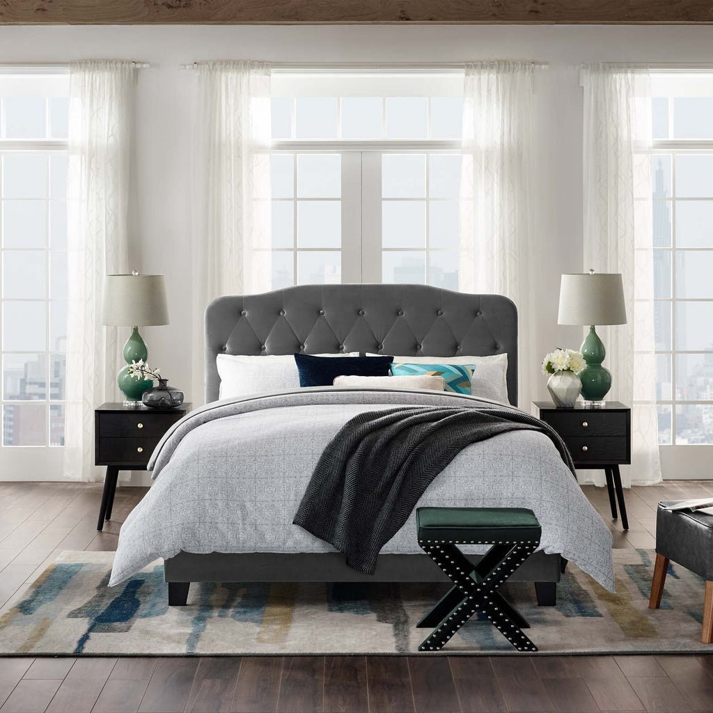 Amelia Twin Performance Velvet Bed in Gray