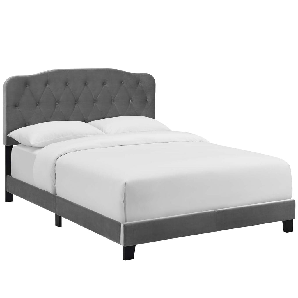 Amelia Full Performance Velvet Bed in Gray