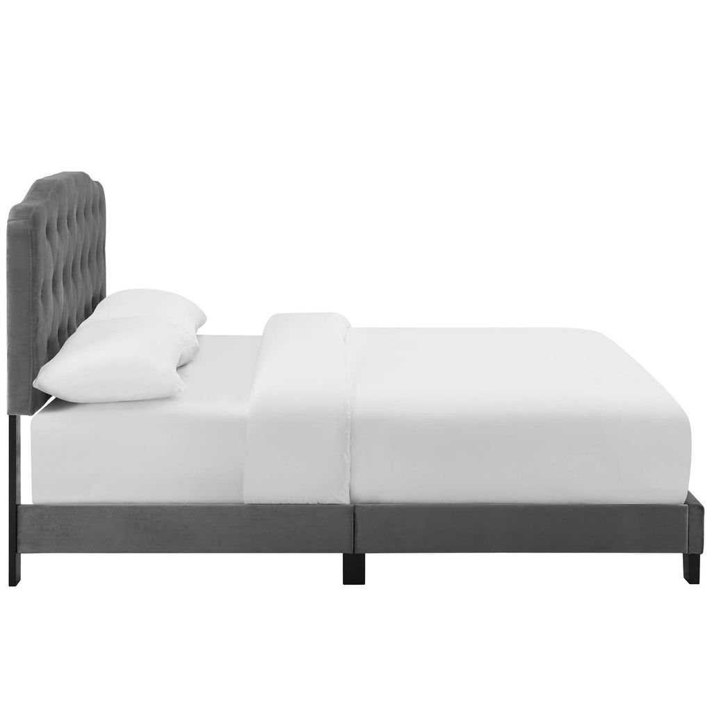 Amelia Full Performance Velvet Bed in Gray