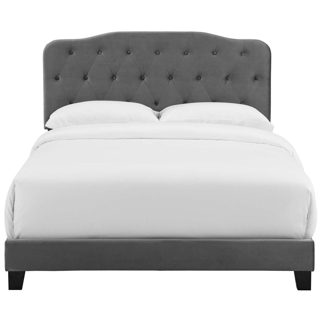 Amelia Full Performance Velvet Bed in Gray