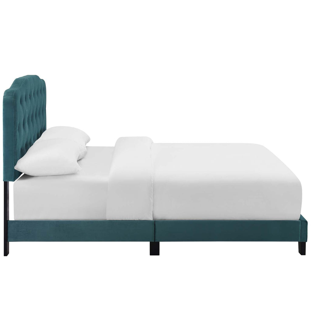 Amelia King Performance Velvet Bed in Sea Blue