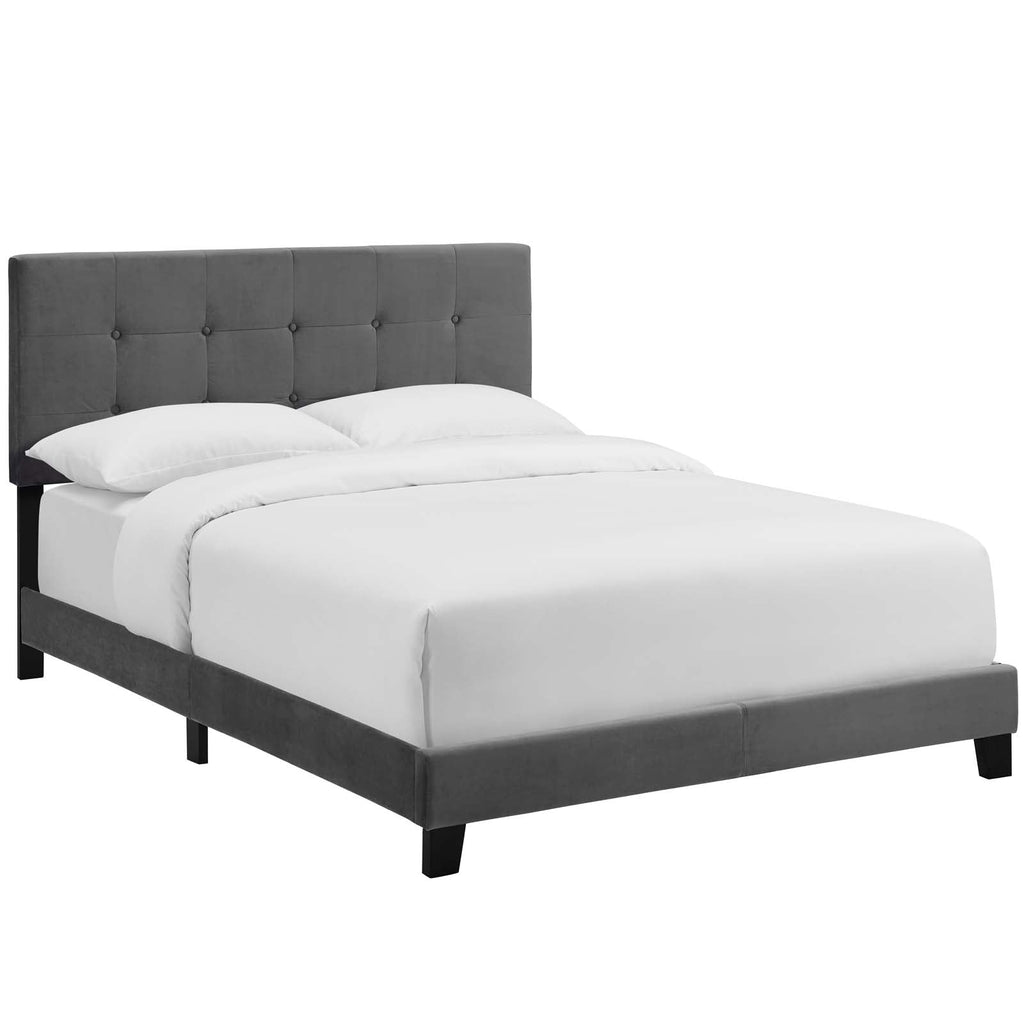 Amira Queen Performance Velvet Bed in Gray