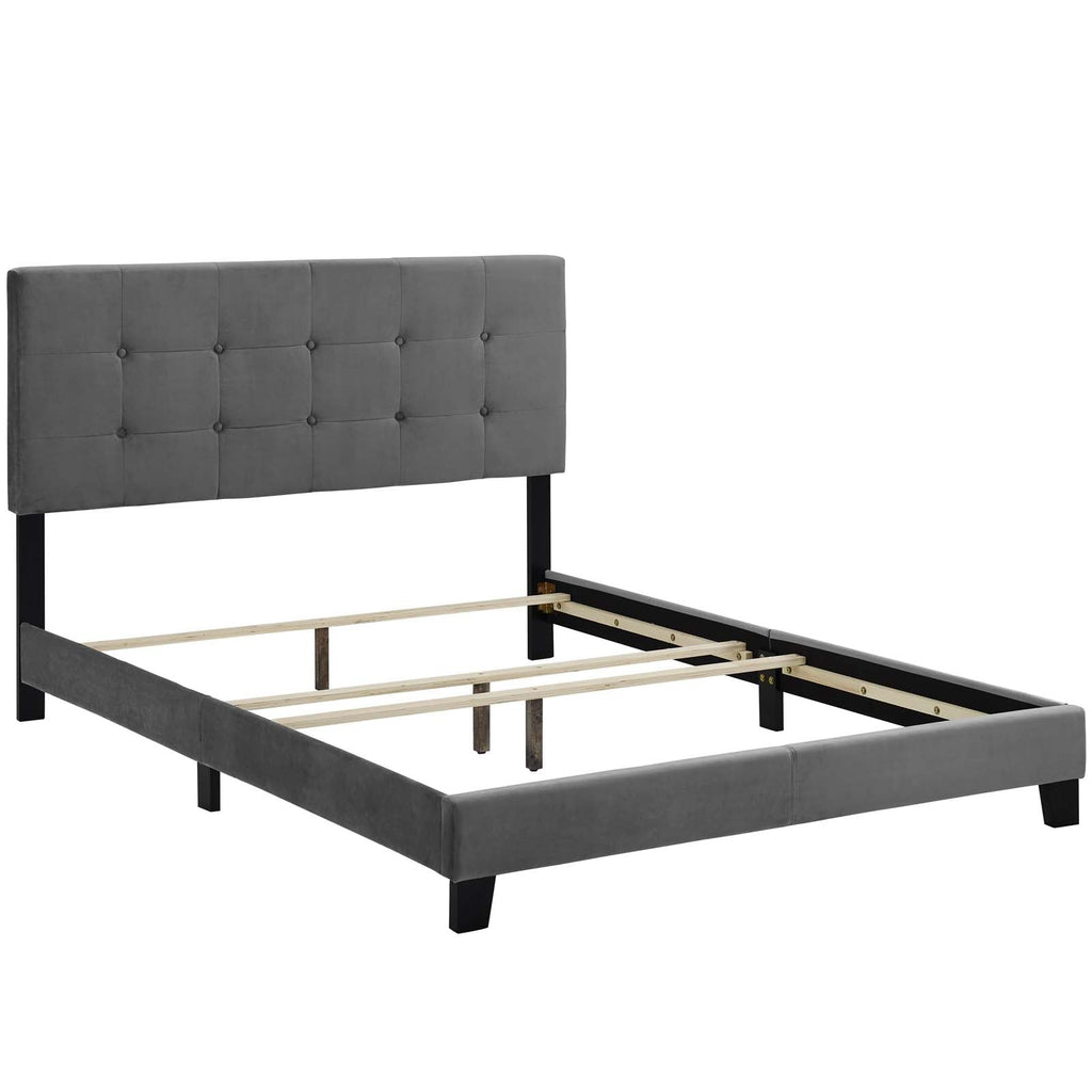 Amira Queen Performance Velvet Bed in Gray