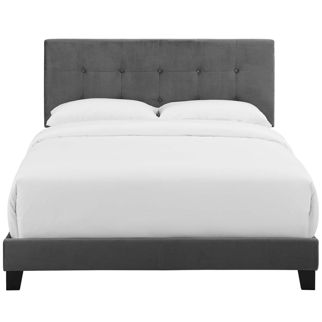 Amira Queen Performance Velvet Bed in Gray