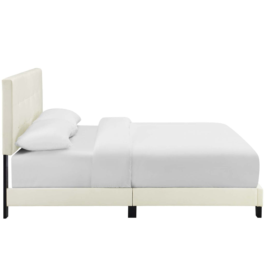 Amira Queen Performance Velvet Bed in Ivory