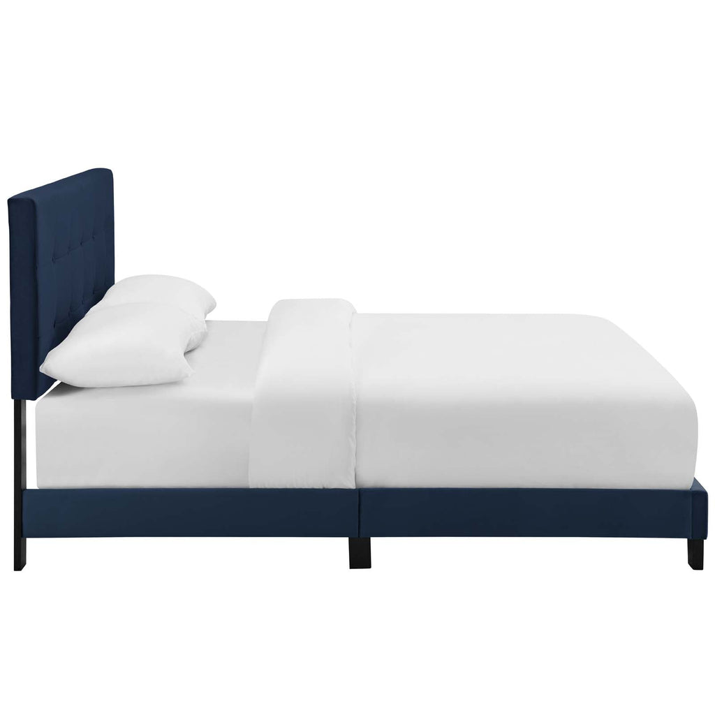 Amira Queen Performance Velvet Bed in Midnight Blue