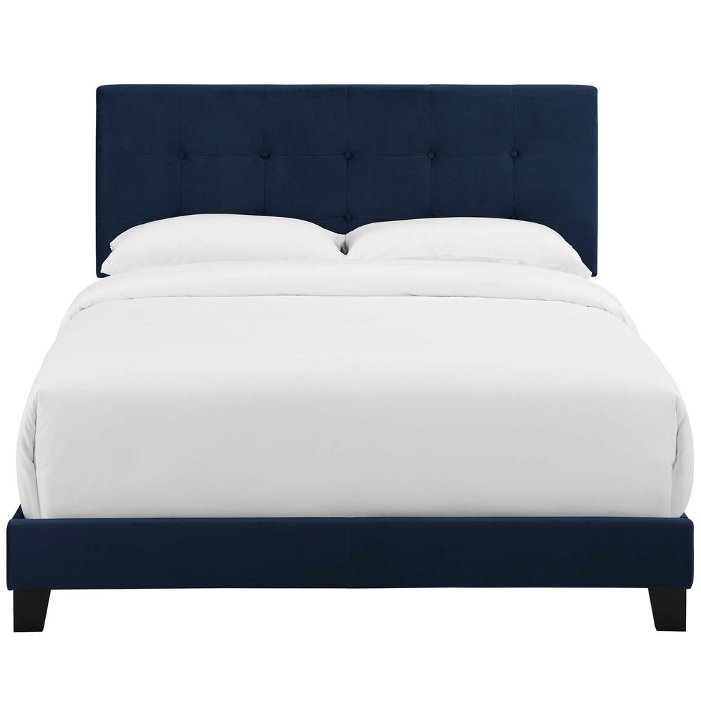 Amira King Performance Velvet Bed in Midnight Blue