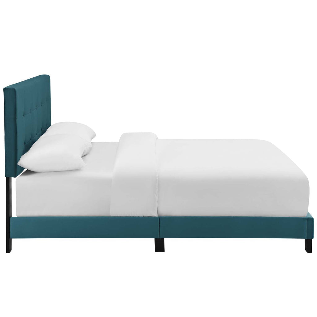 Amira King Performance Velvet Bed in Sea Blue