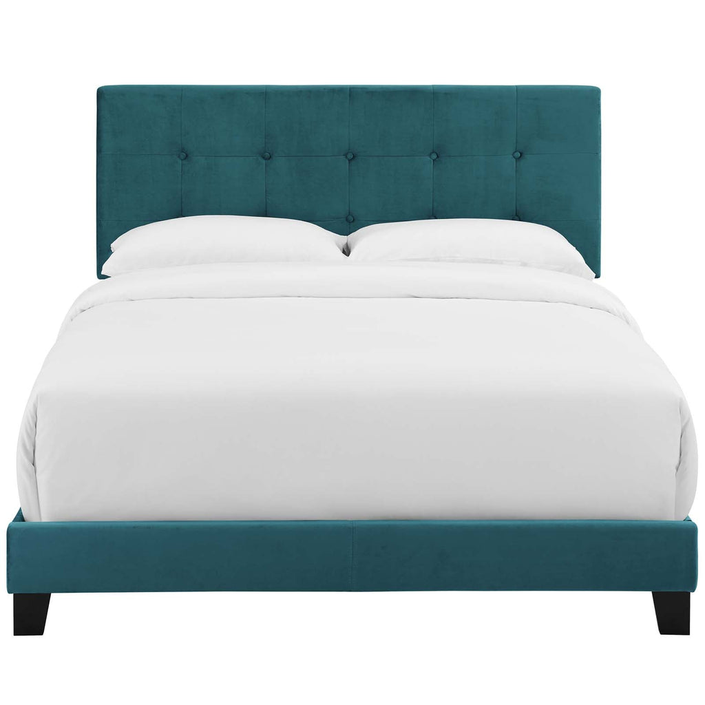 Amira King Performance Velvet Bed in Sea Blue