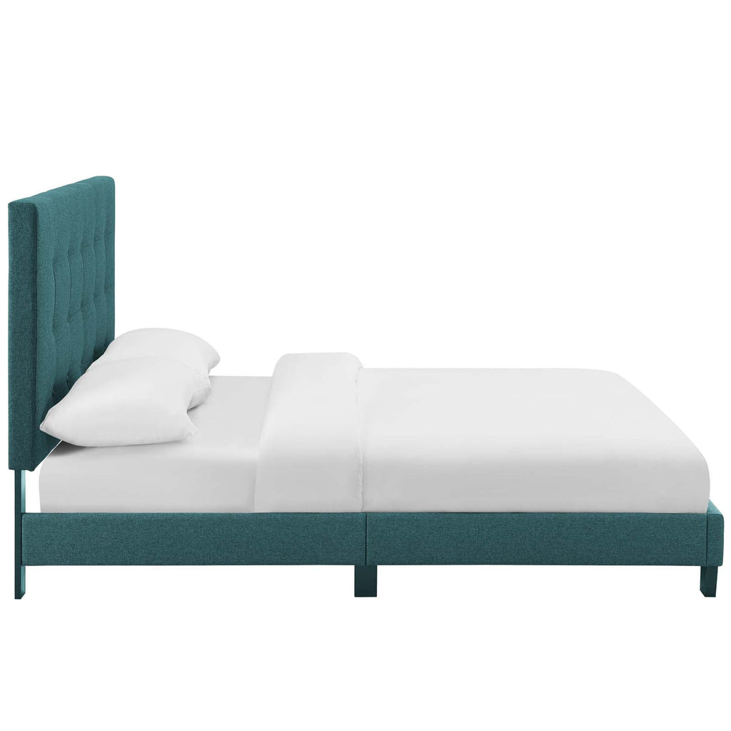 Melanie Twin Tufted Button Upholstered Fabric Platform Bed in Teal