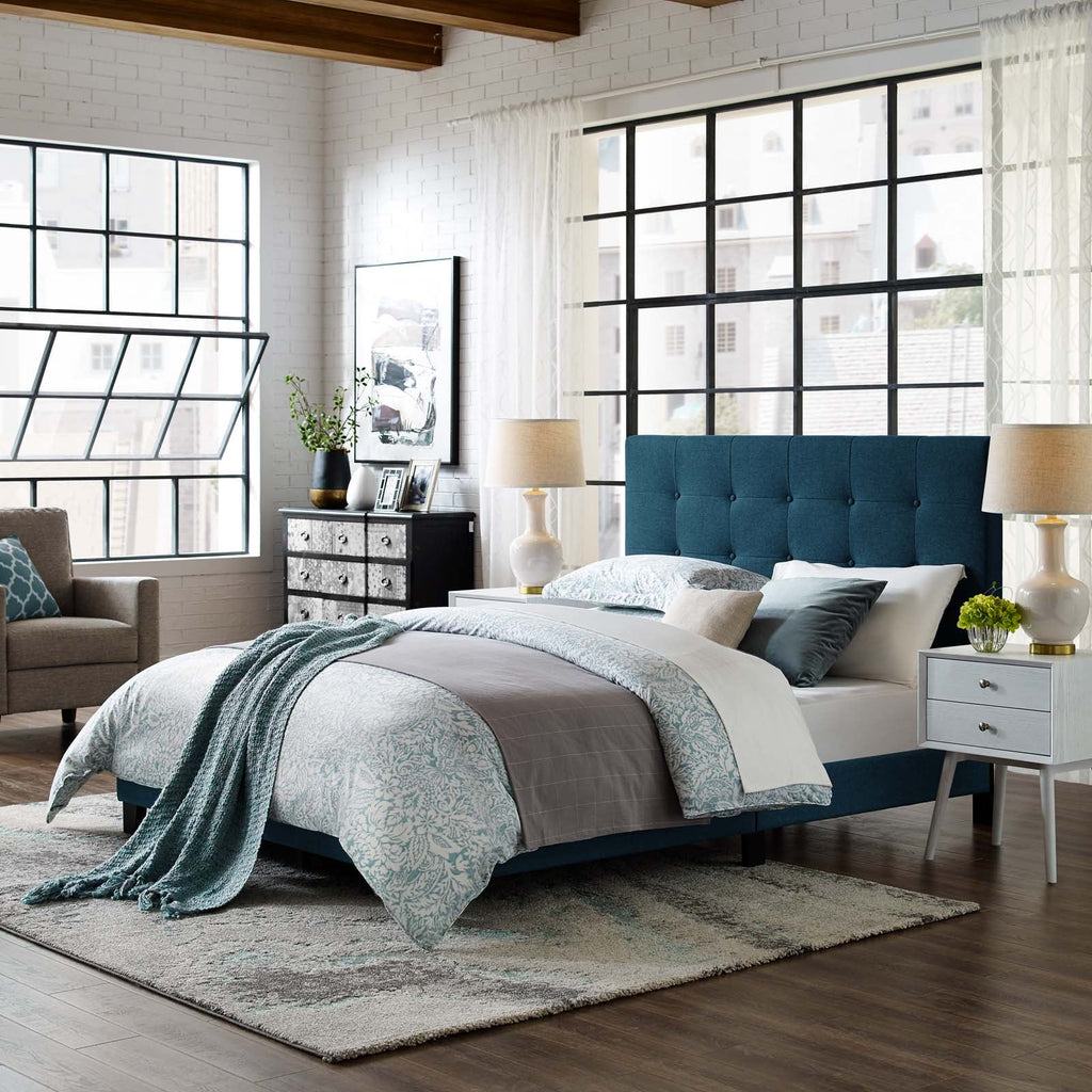 Melanie Full Tufted Button Upholstered Fabric Platform Bed in Azure