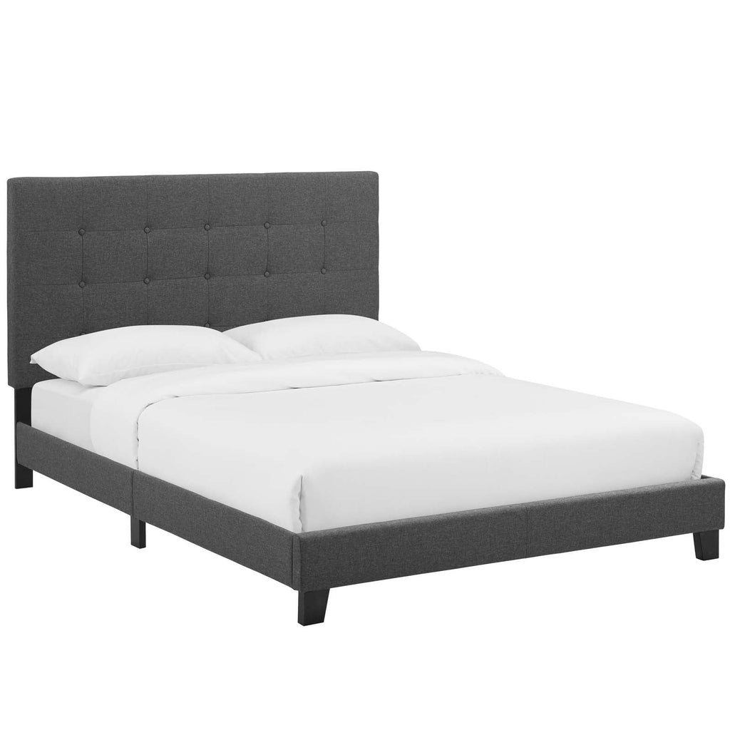 Melanie Queen Tufted Button Upholstered Fabric Platform Bed in Gray