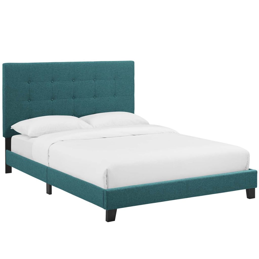 Melanie Queen Tufted Button Upholstered Fabric Platform Bed in Teal