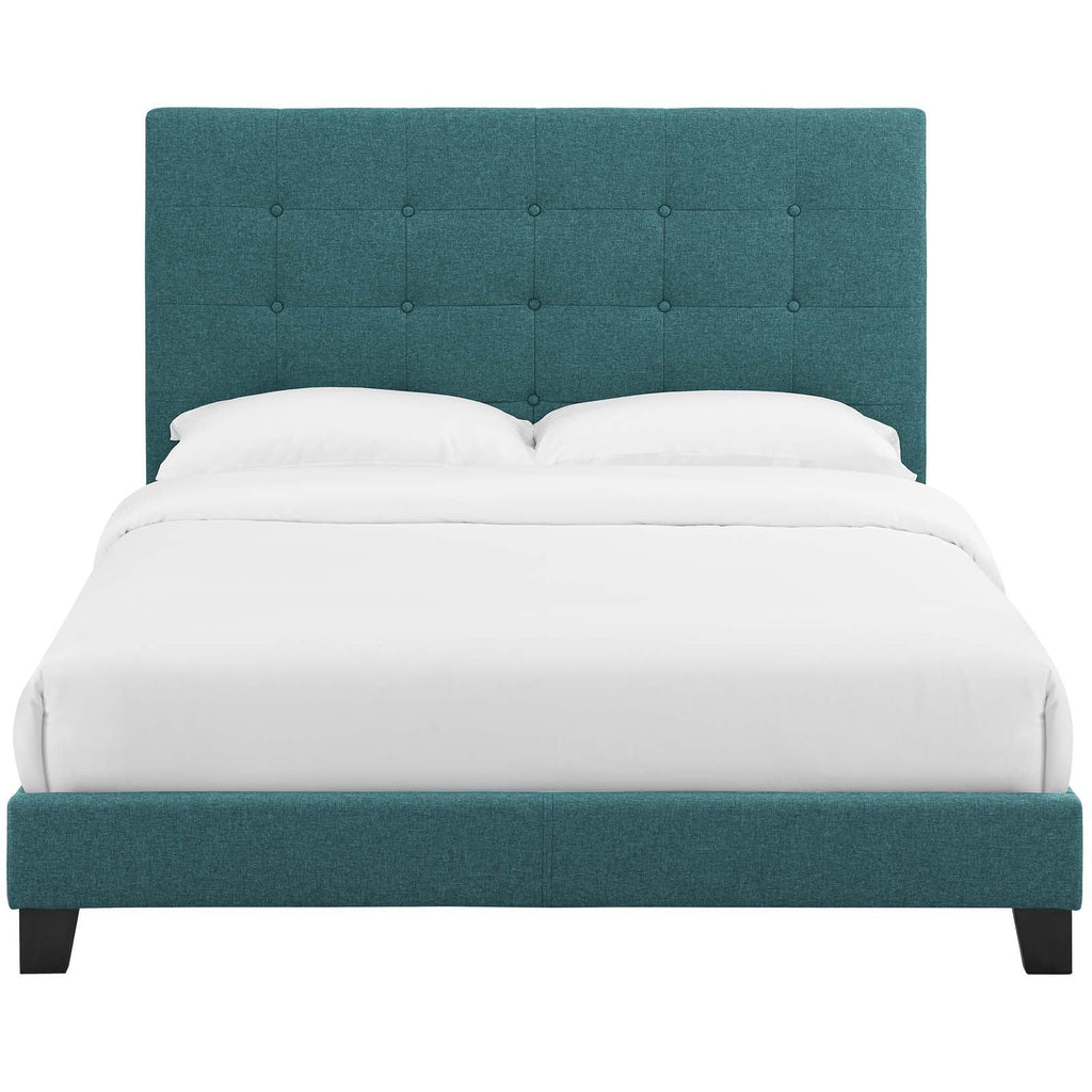 Melanie Queen Tufted Button Upholstered Fabric Platform Bed in Teal