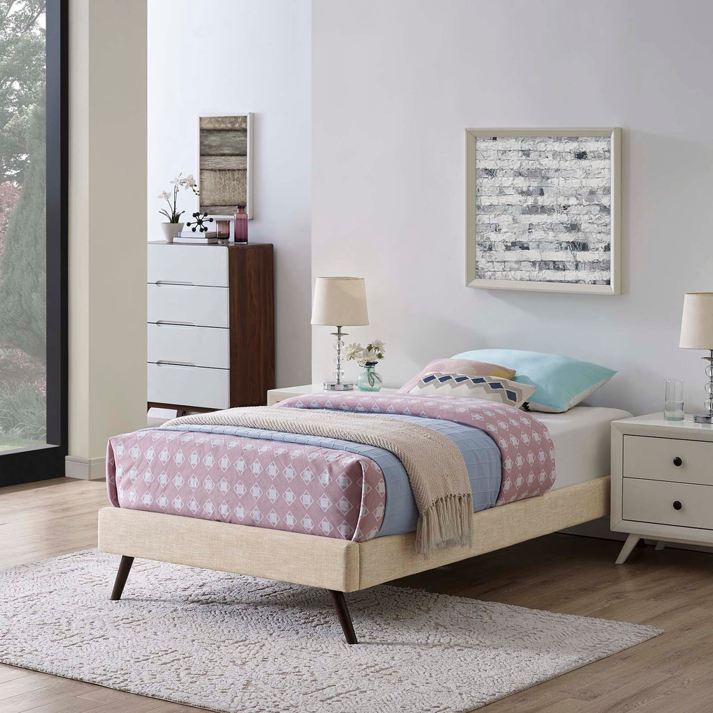 Loryn Twin Fabric Bed Frame with Round Splayed Legs in Beige