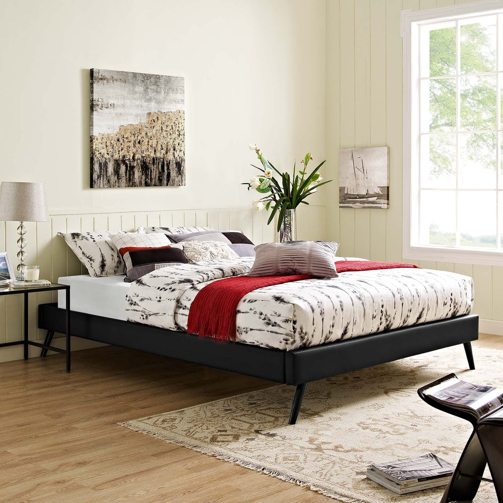 Loryn Full Vinyl Bed Frame with Round Splayed Legs in Black